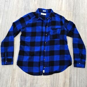 Hollister Flannel Shirt Boyfriend Fit - Blue Plaid- XS